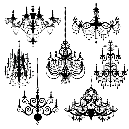 Ornate chandelier vector silhouette set 16