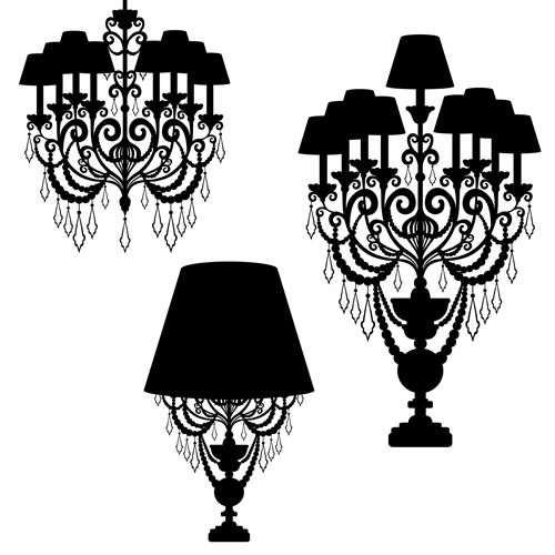 Ornate chandelier vector silhouette set 18