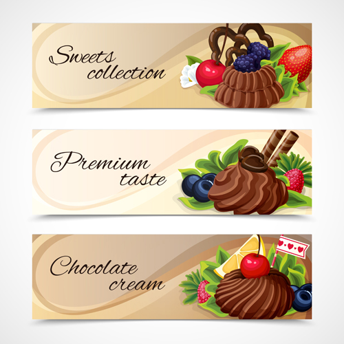 Shiny chocolate and sweets vector banners 02