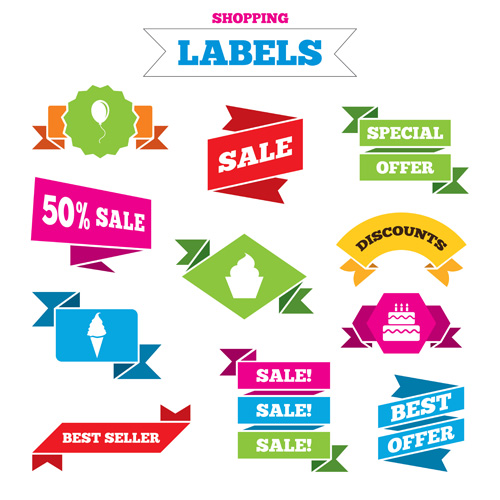 Shopping labels origami ribbons vector 08