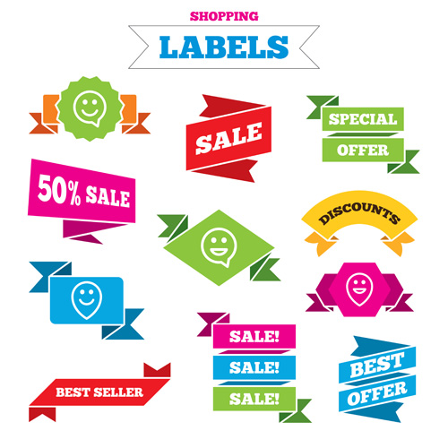 Shopping labels origami ribbons vector 12