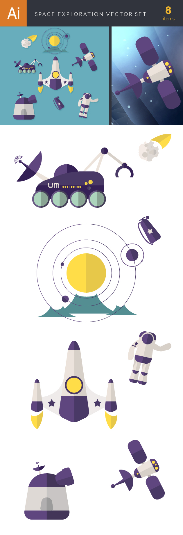 Space exploration cartoon vector graphics