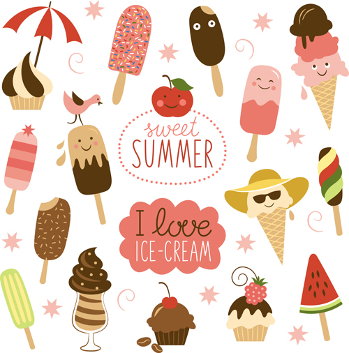 Summer delicious ice cream set vector 05