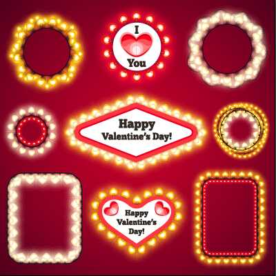 Valentines Day light frames vector set 01