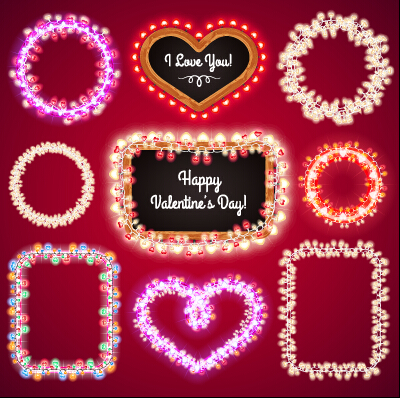 Valentines Day light frames vector set 04