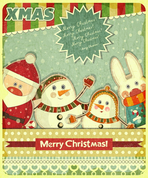 Vintage Xmas Cute Cards vector