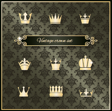Vintage crown vector material set