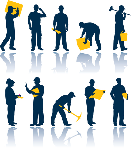 Warehouse with Worker elements vector graphic 02