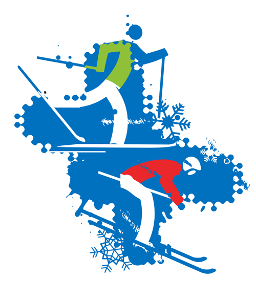 winter skiers grunge background 