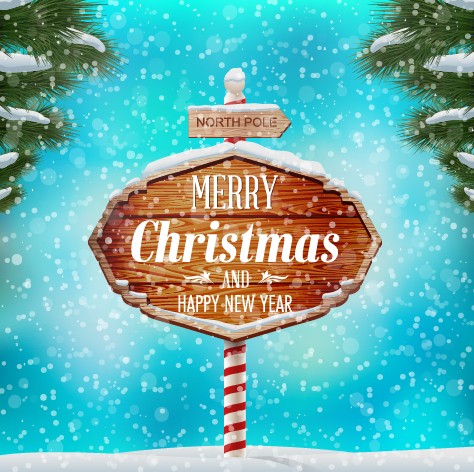 Wooden christmas label and winter background vector 02