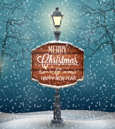 Wooden christmas label and winter background vector 03