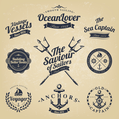 Set of Nautical labels vector 07