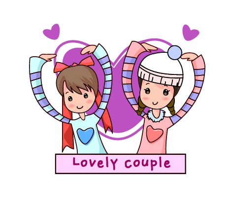 Elements of Romantic cartoon Lovers vector set 27