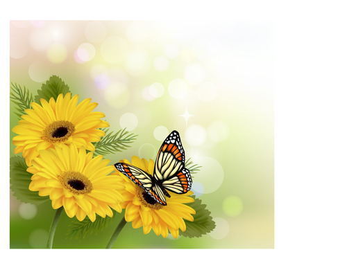 vector background green grass flower butterfly beautiful background 