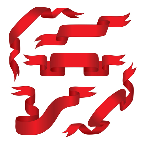 Beautiful red ribbon banners set vector 07