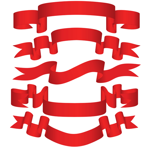 Beautiful red ribbon banners set vector 08