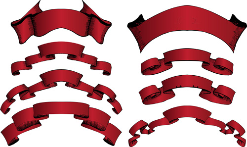 Beautiful red ribbon banners set vector 09