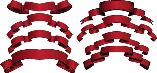 Beautiful red ribbon banners set vector 10