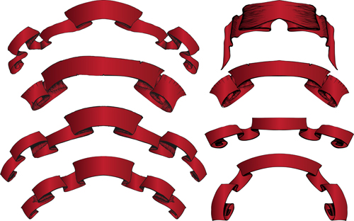 Beautiful red ribbon banners set vector 11