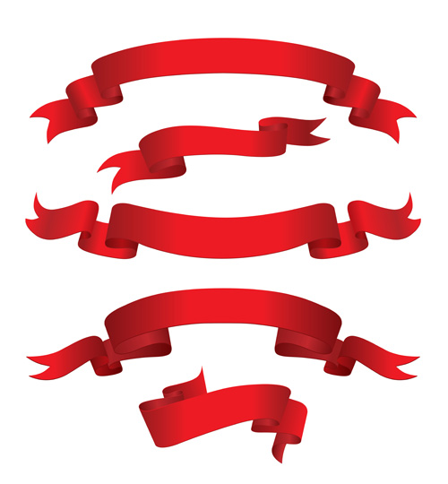 Beautiful red ribbon banners set vector 13