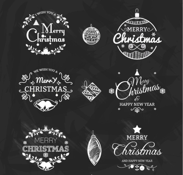 Calligraphy christmas and new year labels vector