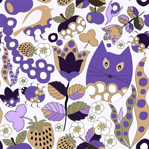 Cartoon cute cat seamless pattern vectors 03