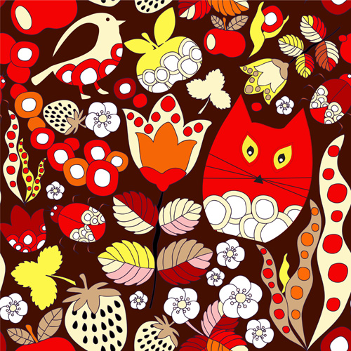 Cartoon cute cat seamless pattern vectors 04