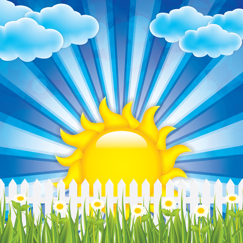 Cartoon spring background bright vector 04