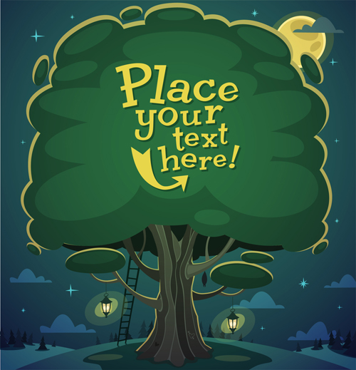Cute cartoon trees vector background graphics 03