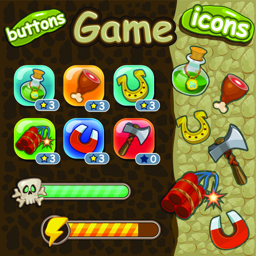 Cute game button and other design elements 01