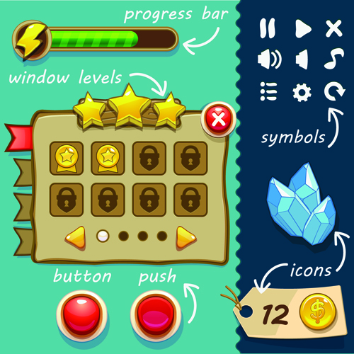 e button and other design elements 02 Cute game button and other design elements 02