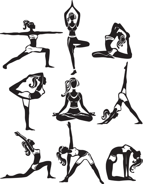 Different yoga girl silhouette vector