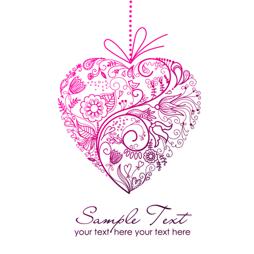 Set of Floral Heart elements vector 01