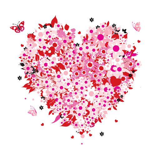 Set of Floral Heart elements vector 03