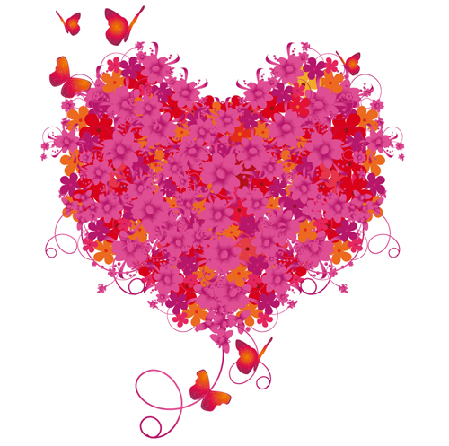 Set of Floral Heart elements vector 05