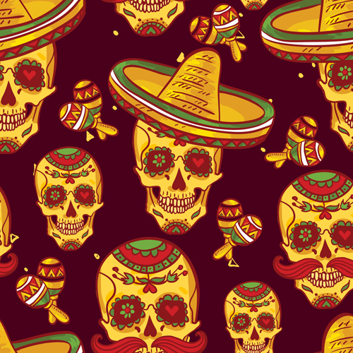 kulls seamless pattern vector set 06 Floral skulls seamless pattern vector set 06