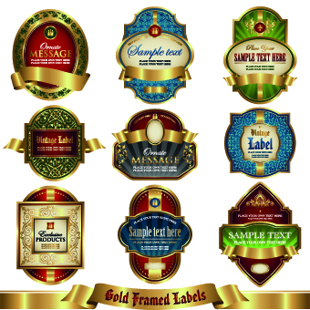 Luxury gold labels vector graphics set 01