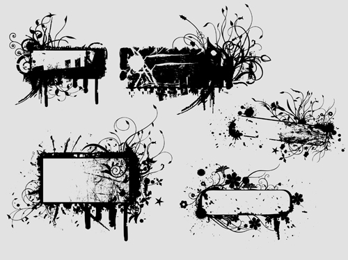 Ink floral frame vector design 03