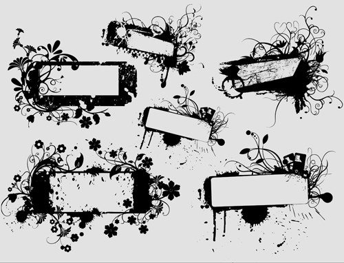 Ink floral frame vector design 04