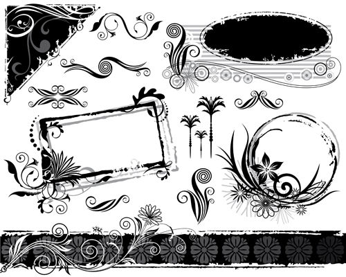Ink floral frame vector design 05