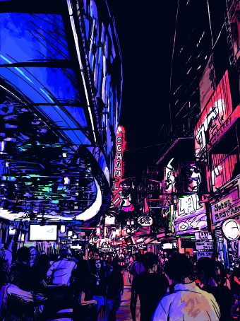 Draw Nightlife city design vector 02