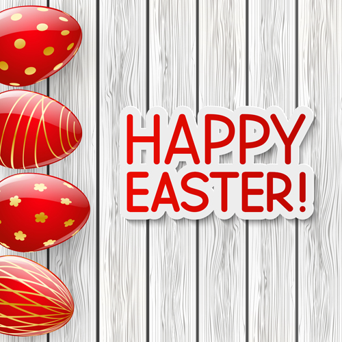 Red easter egg with wood background vector