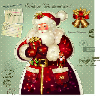 Santa golden glow christmas cards vector 05
