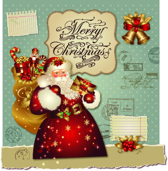 Santa golden glow christmas cards vector 07