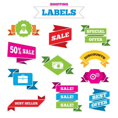 Shopping labels origami ribbons vector 04