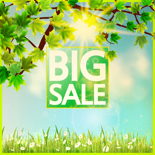Spring scenery with big sale vector background