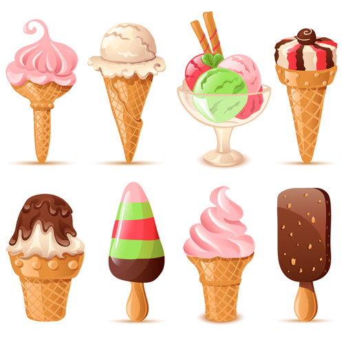 Summer delicious ice cream set vector 04