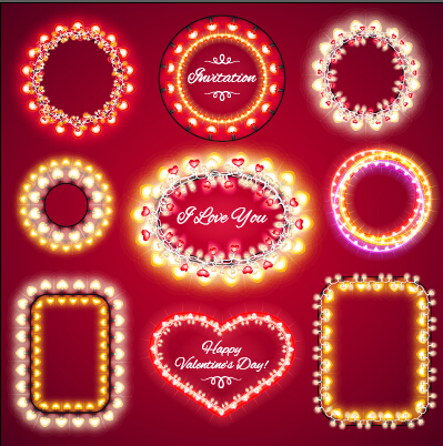 Valentines Day light frames vector set 02
