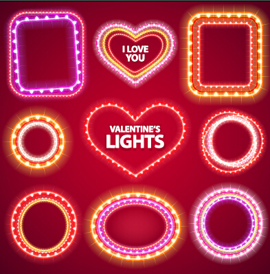 Valentines Day light frames vector set 03