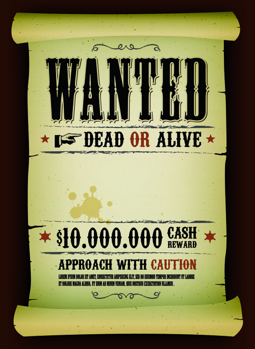 e wanted vector templates material 04 Vintage style wanted vector templates material 04